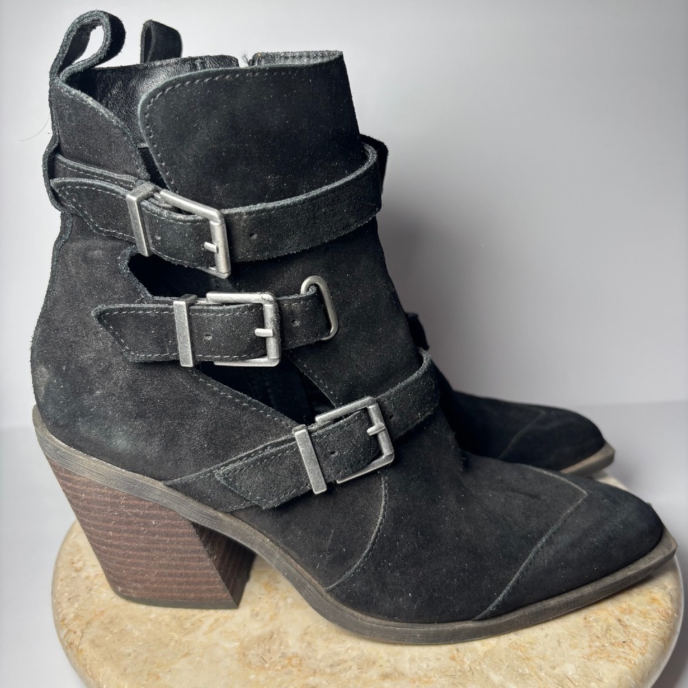 Crown Vintage Womens 9 Strala Bootie Black‎ Buckle Western Chunky Heel